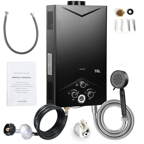 kurriuwu Chauffage d'eau à eau sans réservoir 16L, gaz propane, 4,21 gpm de chauffeurs chaude portable, chauffage propane instantané en extérieur intérieur avec affichage numérique et protectio