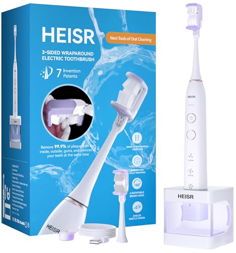 Heisr 3-Sided Sonic Electric Toothbrush for Adults, Patented 25° Bass