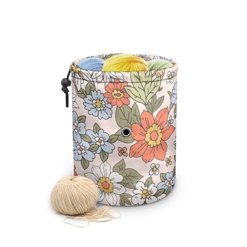 Image of Sellikakes Bright Flower Yarn Storage Bag Crochet Organizer, Small Crochet Bag Organizer Portable Yarn Storage Knitting Bags, Yarn Holder for Crocheting Project Store Skein Balls