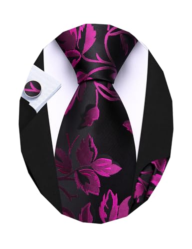Image of Barry.Wang Flower Ties for Men Silk Woven Floral Tie Sets Necktie Handkerchief Cufflinks Wedding Party