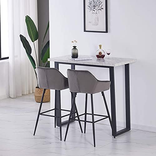 AINPECCA Bar Table Breakfast Counter Table with (White Marble Effect Top and Metal Legs Industrial Style Coffee Kitchen - 120x60x104cm