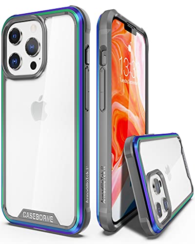 CaseBorne R Compatible with iPhone 13 Pro Max Case - Shockproof Protective Clear, Military Grade 12ft Drop Tested, Durable Aluminum Frame, Anti-Yellowing Technology - Iridescent