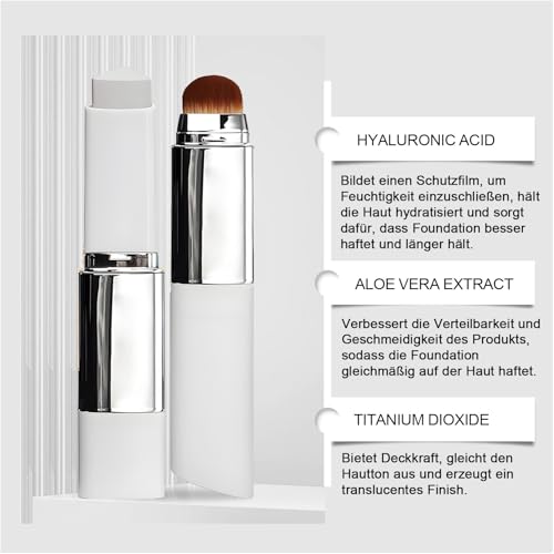 2-in-1 Elfenbein-Weiß Matte Farbwechsel Foundation Stick,Eingebauter Pinsel Öl-Kontrolle Gesichts-Concealer, Leicht Atmungsaktiv Natürliches Finish,Alle Hauttypen Lang anhaltend, Natürlich Makelloses
