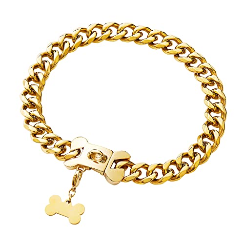 Petoo Gold Edelstahl Cuban Link Heavy Duty Hundehalsband für kleine, mittelgroße und große Hunde, American Bully Französische Bulldogge Halskette Halsband mit Sicherheit