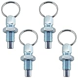 4PCS Spring Plunger with Pull Ring, M12x1.75 Carbon Steel Retractable Spring Manual Pin Quick Release Pull Ring Indexing Plunger for Mould Chassis Cabinet Industrial Equipment and Appliance