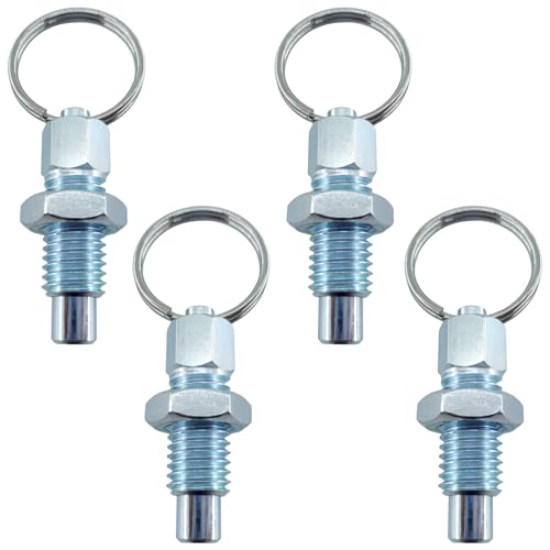 4PCS Spring Plunger with Pull Ring, M16x1.5 Carbon Steel Retractable Spring Manual Pin Quick Release Pull Ring Indexing Plunger for Mould Chassis Cabinet Industrial Equipment and Appliance