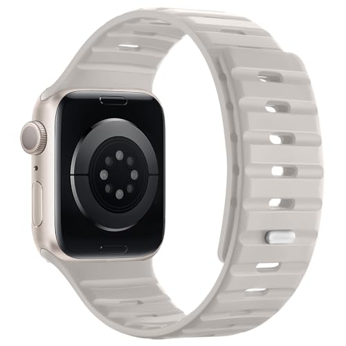 Suphart Compatible with Apple Watch Band 49mm 46mm 45mm 44mm 42mm 41mm 40mm 38mm, Magnetic Silicone Sport Band for Apple Watch Ultra 2 Ultra SE Series 10 9 8 7 6 5 4 (42/41/40/38mm, Starlight) - image 2