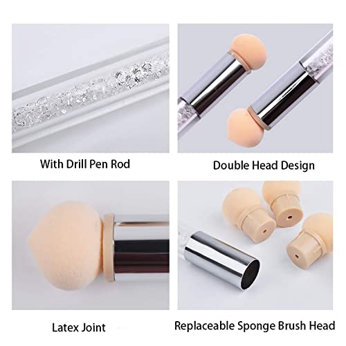 Silpecwee 3Pcs Nail Sponges Pen, Ombre Nail Brush Double Head Nail Art Brush Nail Brushes Manicure Brush Nail Art Tools For Salon Diy With 12Pcs Replaceable Sponge Heads (White, Green, Pink) #TOP5