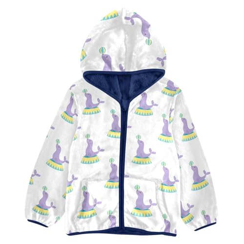 Circus Fur Seals Juggling Ball Girls Fleece Jacket Girls Fall Jacket Girls Zip Up Hoodie Girls Sherpa Jacket 2-10T