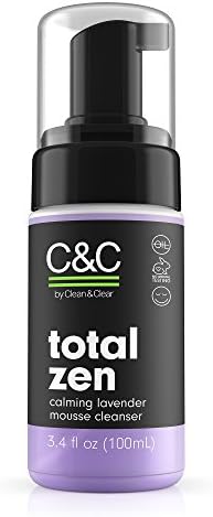C&C by Clean & Clear Total Zen Calming Lavender Mousse Facial Cleanser to Remove Dirt, Relaxing Oil-Free Face Wash for Sensitive Skin, Not Tested on Animals, 3.4 fl. oz.