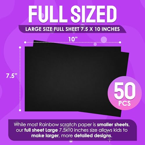 50 piece rainbow scratch paper - 4 wooden styluses included - create rainbow scratch art with this jumbo craft pack