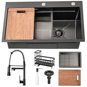 Gunmetal Black Kitchen Sink 30 Inch Modern Stainless Steel Drop in kitchen Sink Workstation Scratch Resistant Single Bowl Kitchen Sinks Farmhouse Deep with Faucet Combo