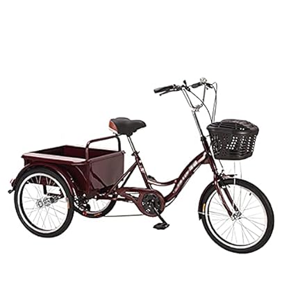 20-Zoll-Dreirad für Erwachsene, Rahmen aus Kohlenstoffstahl, Erwachsenenfahrrad, 6-Gang-Dreirad-Cruiser-Fahrrad mit Einkaufskorb, für Senioren, Damen, Herren, Picknick, Radfahren, Treten (rot) – Bild 3