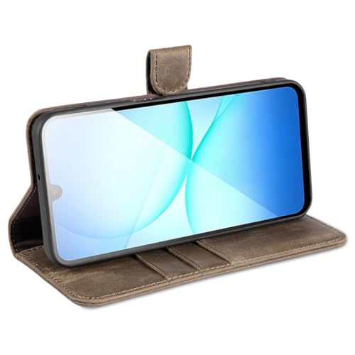 Coque Samsung A17 en cuir véritable gris brun LENSUN - 5