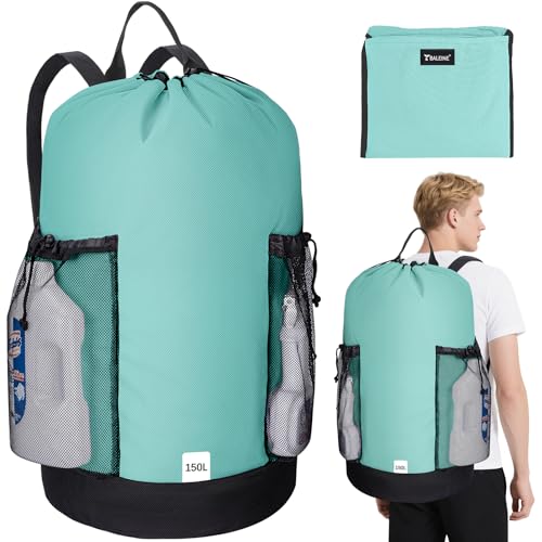 BALEINE 120L Laundry Bag Backpack, 900D Oxford Fabric Large Travel Laundry Bags with Shoulder Straps and 2 Mesh Pockets for College Dorm, Apartment, Laundromat (Beige, 120L) 120L Beige