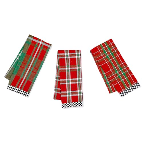 MACKENZIE-CHILDS Set of 3 Cotton Dish Towels, Decorative Kitchen Towels, Woven, Festive