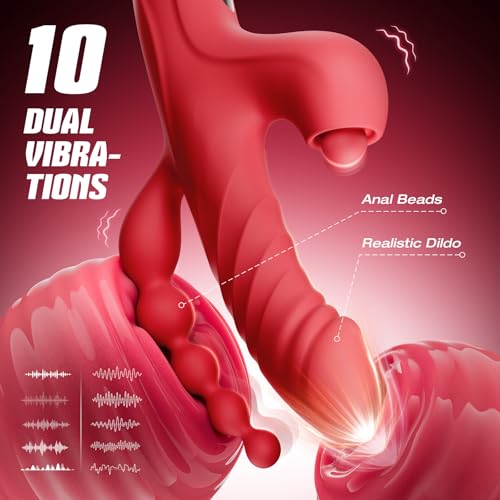 Image of Toendi Anal Beads Vibrator Sex Toys, Thrusting Vibrator Adult Toy for Women | Thrusting Vibrator 5 Tapping 10 Vibration & 7 Thrusting, Clitoral G Spot Stimulation, Rabbit Vibrators Dildo for Woman Couple