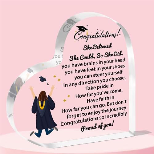 JETTOP Graduation Gifts for Her 2025 Acrylic Plaque Exam Gifts Inspirational Graduation Gift, High School Graduate Gifts