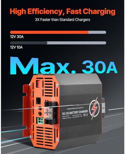 Uargd 12V 30A DC to DC Battery Charger, 375W, On-Board Charger for Lead-Acid, Lithium, AGM, Gel, and Flooded Batteries, Intelligent Multi-Stage Charging, Suitable for RVs, Commercial Vehicles