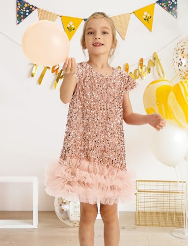 Happy Cherry Sequin Dress for Kid Girls A-Line Sleeveless Sparkly Gown Party Dresses with Faux Fur Trim4