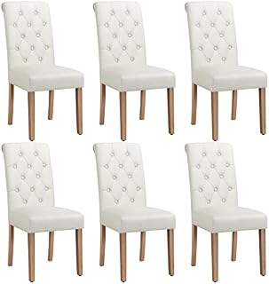 Yaheetech Set of 6 Classic Linen Fabric Dining Chairs Upholstered High Back Kitchen Chairs Soft Padded Seat and Wooden Legs for Home and Restaurants Beige