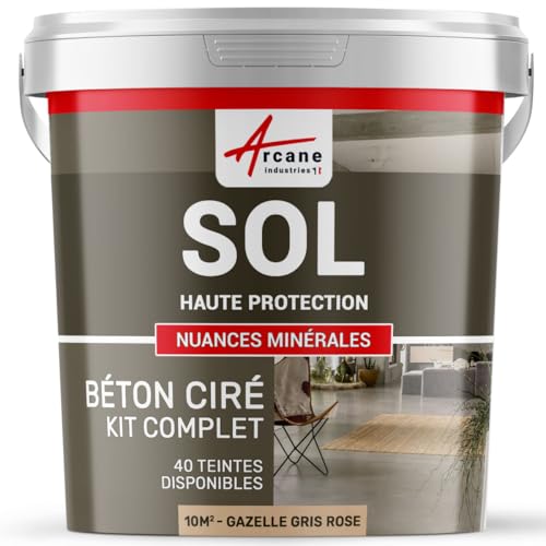 Béton ciré sol en kit | Primaire et vernis de finition inclus - 10 m² (en 2 couches) Gazelle Gris Rose - ARCANE INDUSTRIES