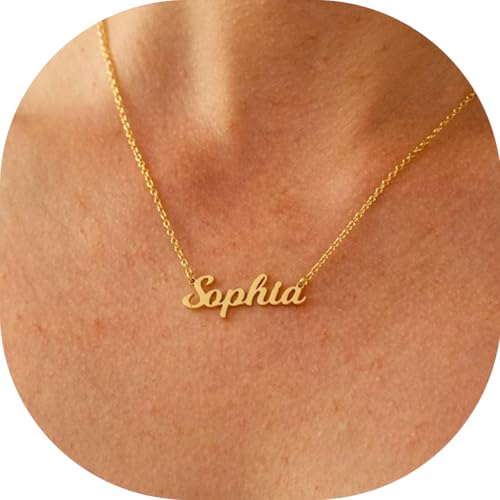 Custom Tiny Name Necklaces for Women, 18k Gold Plated Delicate Name Necklace Personalized with Curb/Cable Chain, Dainty Birthday Jewelry Gifts for Mom