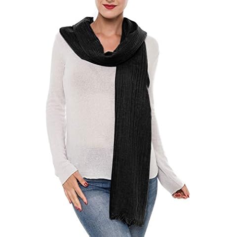MIMOSITO Scarfs for Women Fashion Lightweight Solid Colors Wrap Shawl for Fall Winter (2 Fringed Edges, Black) Cover