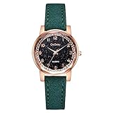 Bandmaterial: PU QHJ Uhr Mode Einfache Flache Digitalwaage Dial Gürtel Mode mit Quarz Damenuhr Trendige Einfache Flache Digitale Zecke Uhr mit Mode Und Quarz Damenuhr (Grün)