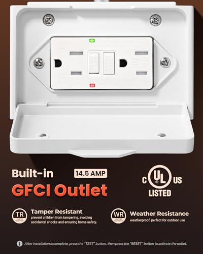 Image of Gleamz Outdoor Wall Lights with GFCI Outlet, White 2-Pack Exterior Lighting Fixtures with Dusk to Dawn Sensor, Porch Light with Outlet Wall Mount, Waterproof Front Door Light Fixture Outdoor