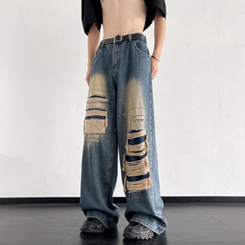 XYGJZ Men's Ripped Loose Fit Wide-Leg Baggy Long Jeans Y2k Distressed Denim Pants2