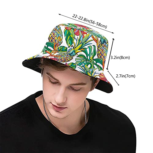 Image of Bright Tropical Pineapple Bucket Hat Sun Beach Packable Fisherman Cap for Women Men Summer Outdoor Hiking