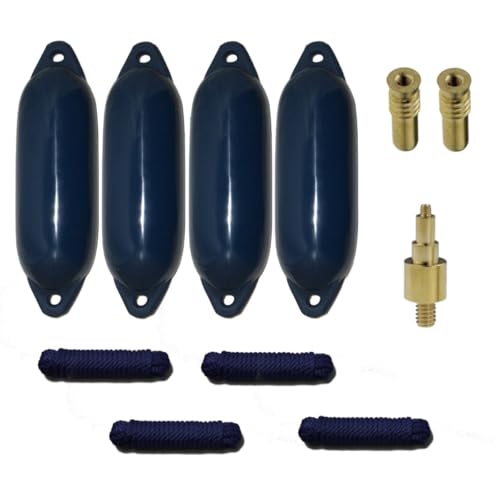 12skipper Bootsfender 4er-Set mit 4 Majoni Star 25 Fender inkl. 4 Fenderleinen, 2 Ersatzventilen, 1 Ventiladapter - Navy, 58 x 15cm