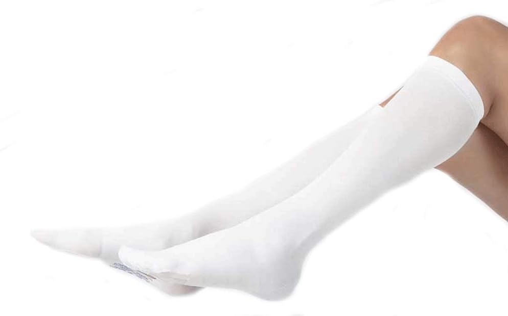 Carolon CAP Anti-Embolism Knee High Light Support Compression Sock, DVT Ted Stocking Latex FREE White - LONG LENGTH - 3 Pairs