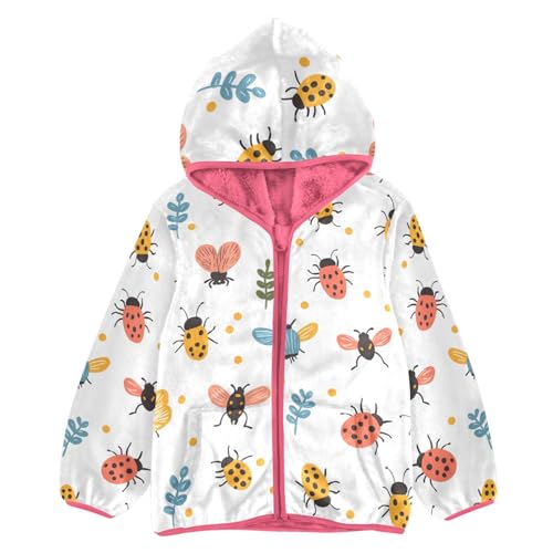 Cute Little Insect Girls Fleece Jacket Girls Fall Jacket Girl Coats Zip Up Hoodie Children Sherpa Warm Outerwear 2-10T
