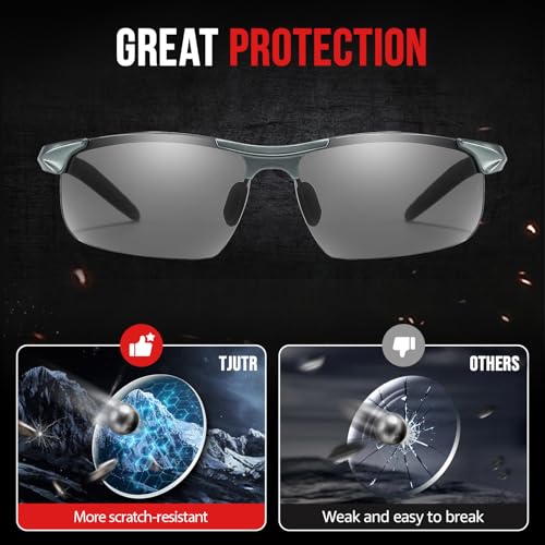 Image of TJUTR Mens Photochromic Sunglasses Day & Night Driving Z87 Sun Glasses Polarized UV400 Protection Safety Glasses