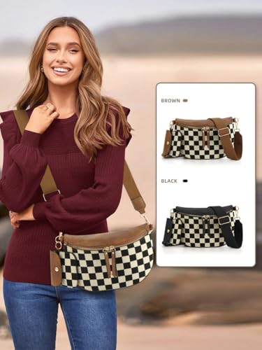 Image of 2 Pcs Checkered Crossbody Bags for Women Bum Bag Checkered Cross Body Sling Backpack Hobo Satchels Shoulder Wallet Purses