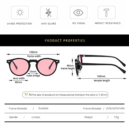 Image of Gleyemor Vintage Polarized Sunglasses for Men Round Sunglasses UV400 Protection Retro Hand-crafted Acetate Frame