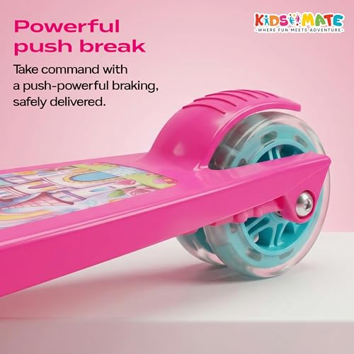 Image of Kidsmate Rider Pro Kick Scooter with Broad PU LED Wheels | 3-Wheel Skating Scooter for Boys & Girls of Ages 2-12 Years | Level Adjustable Height, and Easy Fold Design (Pink Sea Green)