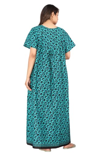 Image of Kuruti B Sheets Cotton Nighty for Women Jaipuri Print 2 Button Round Neck Short Sleeve Night Gown | Maxi Dress