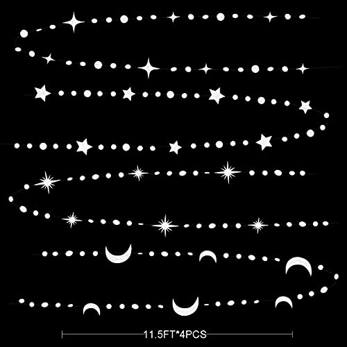 Image of White Star Moon Party Decorations Hanging Circle Dot Garland Crescent Twinkle Little Star Streamer Bunting Banner for Wedding Engagement Anniversary Bridal Shower Celestrial Birthday Decor Supplies