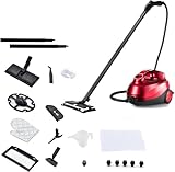 GOPLUS Limpiador a Vapor 2000W, Máquina de Limpieza a Vapor con Depósito de 1,5L, Alta Presión de 4 Bar, Tiempo de Calentamiento: 5 min, Hasta 108 ℃, con Ruedas y Accesorios Completos (Rojo)