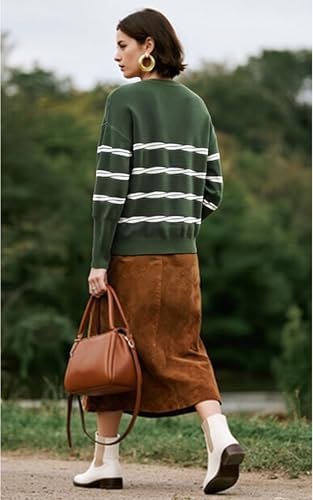 ECOWISH Women's Long Sleeve Crewneck Striped Sweater - Fall 2025 Trendy Casual Knitwear for Office & Daily Wear2