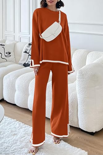 PRETTYGARDEN Women's 2 Piece Fall Knit Sweater Set Long Sleeve Tops Wide Leg Pants Sweatsuit Tracksuit Outfit Winter Clothing