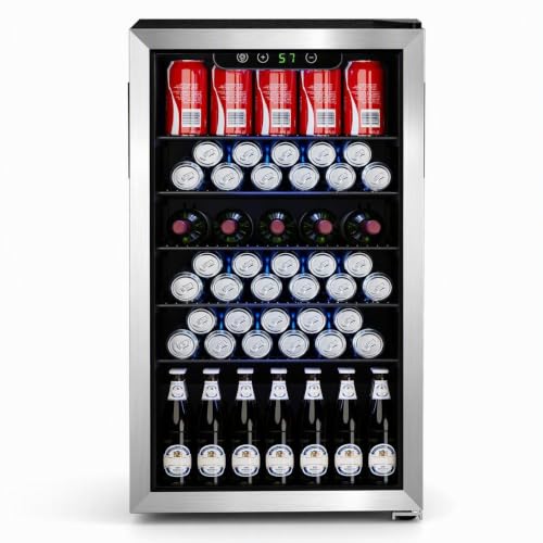 Electactic Mini Fridge 130 Can Beverage Refrigerator Cooler, 3.1 Cu.Ft Drink Fridge Stainless Steel Glass Door for Soda Wine Beer, Digital Temperature Control Cooler for Home, Bar
