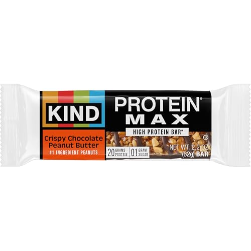 Image of KIND Protein MAX Crispy Chocolate Peanut Butter Snack Bars, 20g of Protein, Keto Friendly, 1g of Sugar Per Bar, Gluten Free, 12 Count Box