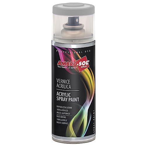 Ambro-Sol V4009006 Smalto Acrilico Multiuso, Vernice Brillante per Interni ed Esterni, Adatto per Qualsiasi Tipo di Materiale, Bomboletta Spray in Banda Stagnata Riciclabile 400 ml, Alluminio