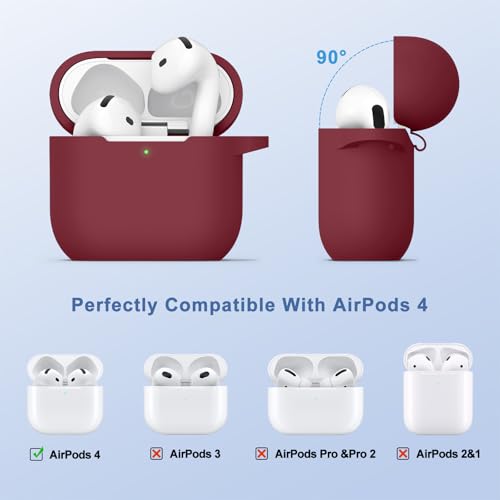 Image of Tobfit Case for AirPods 4 Case Cover 2024 with Lanyard & Keychain, Soft Silicone Protective Case for Apple AirPods 4th Generation, Full Protection, Support Wireless Charging, Burgundy