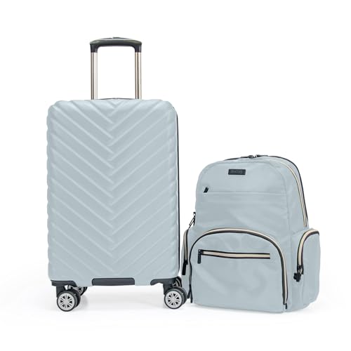 Image of Kenneth Cole REACTION Madison Square Lightweight Hardside Chevron Expandable Spinner Luggage, Slate, 2-Piece (20 inch Carry On + Sophie Backpack), Kenneth Cole Reaction Women's Madison Square Hardside