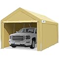 ADVANCE OUTDOOR 12x20 ft Heavy Duty Carport Garage Shelter, Adjustable Height (6.5-11ft) Waterproof Canopy with Removable Sidewalls for Cars, RV, Boat, Truck, Party - Beige